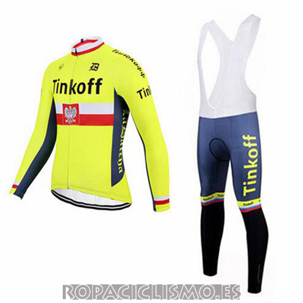 2017 Maillot Tinkoff Tirantes Mangas Largas amarillo